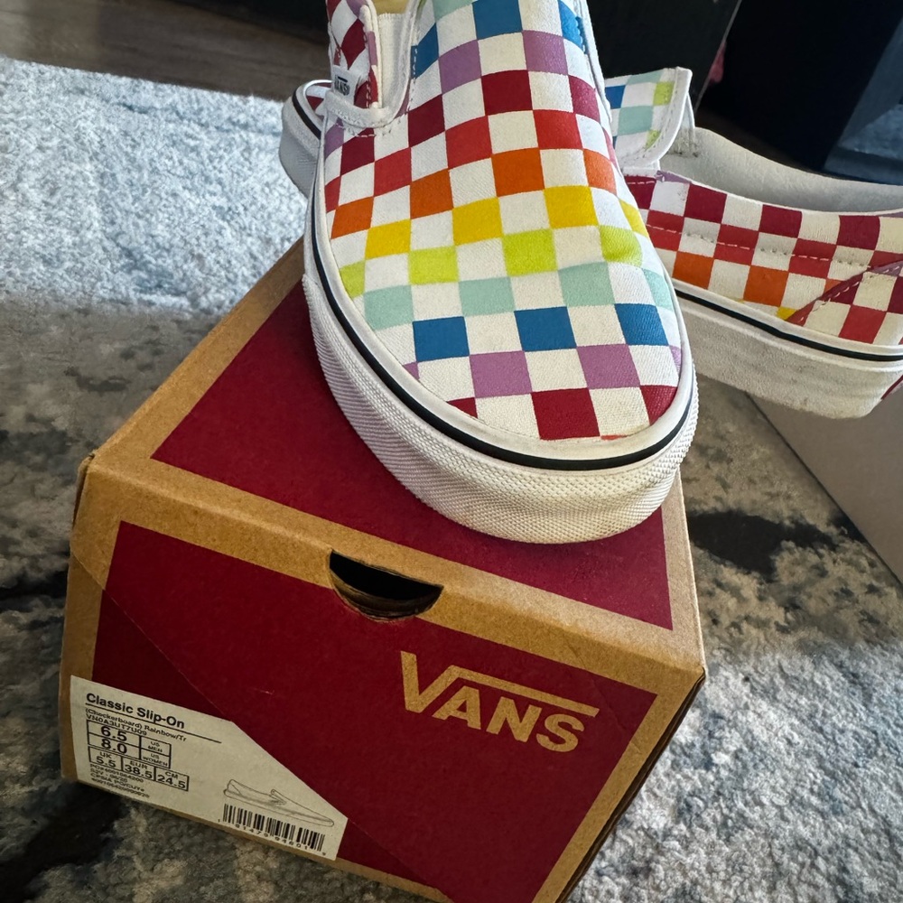 Vans Kids Slip-On Rainbow Checkered Sneakers